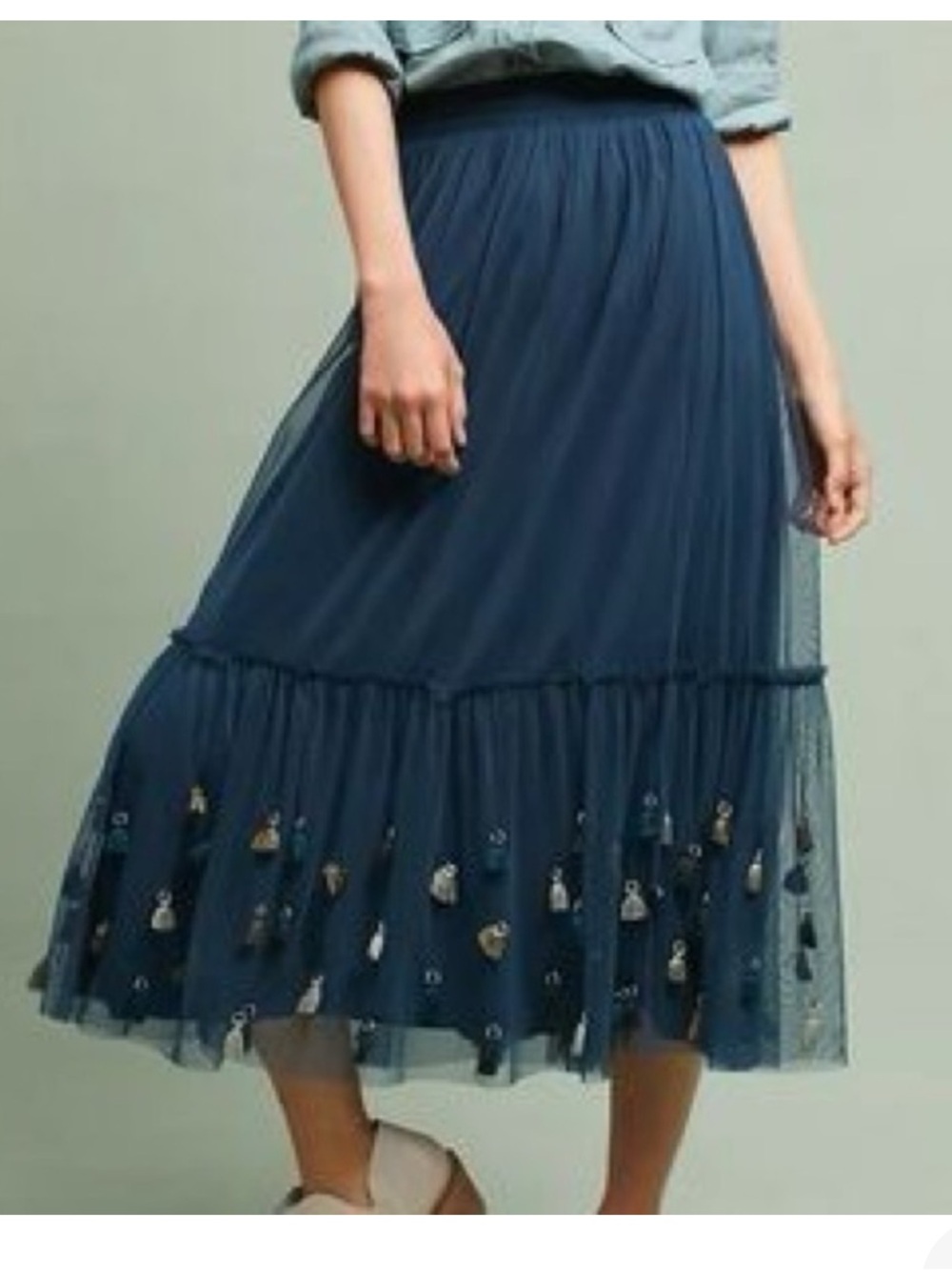 Maeve Anthropologie Tassel Tule Masti Midi Skirt